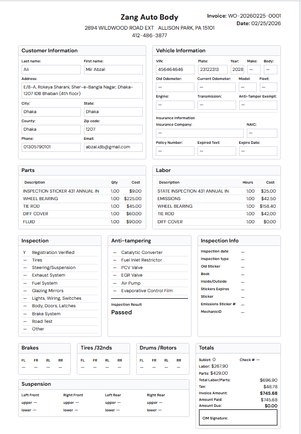 Auto Servicing Workorder/invoice thumbnail